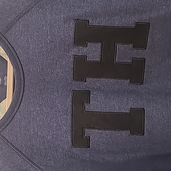 Tommy Hilfiger Sweatshirt Womens Large Blue Black Fleece Lined Pullover Cropped - Picture 3 of 6